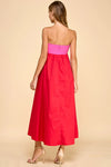 Pink and Red Strapless Dress with pockets