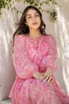 Tiered Long Sleeve Print Midi Dress: M / Pink