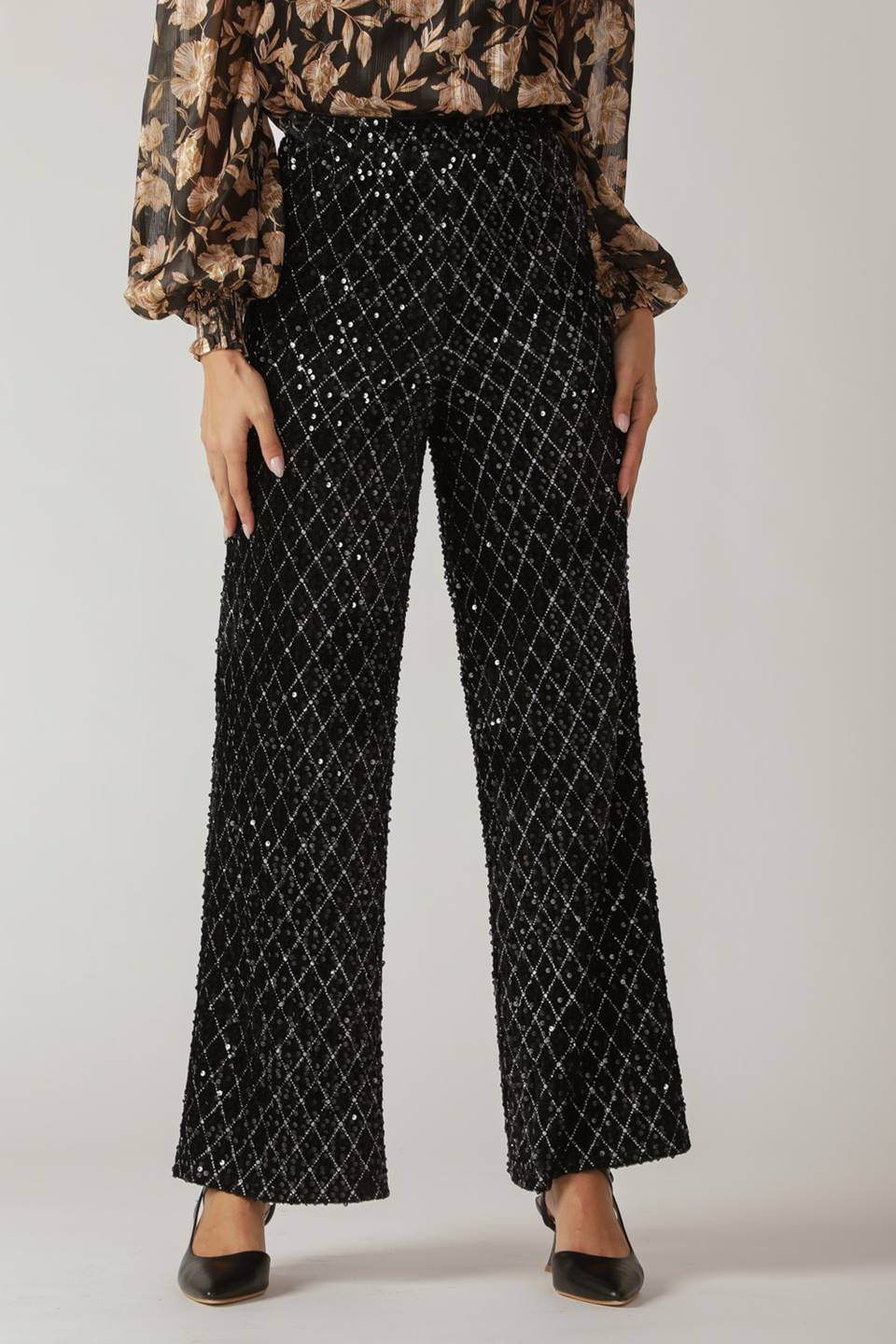 Black Sequin Wide Leg Pants