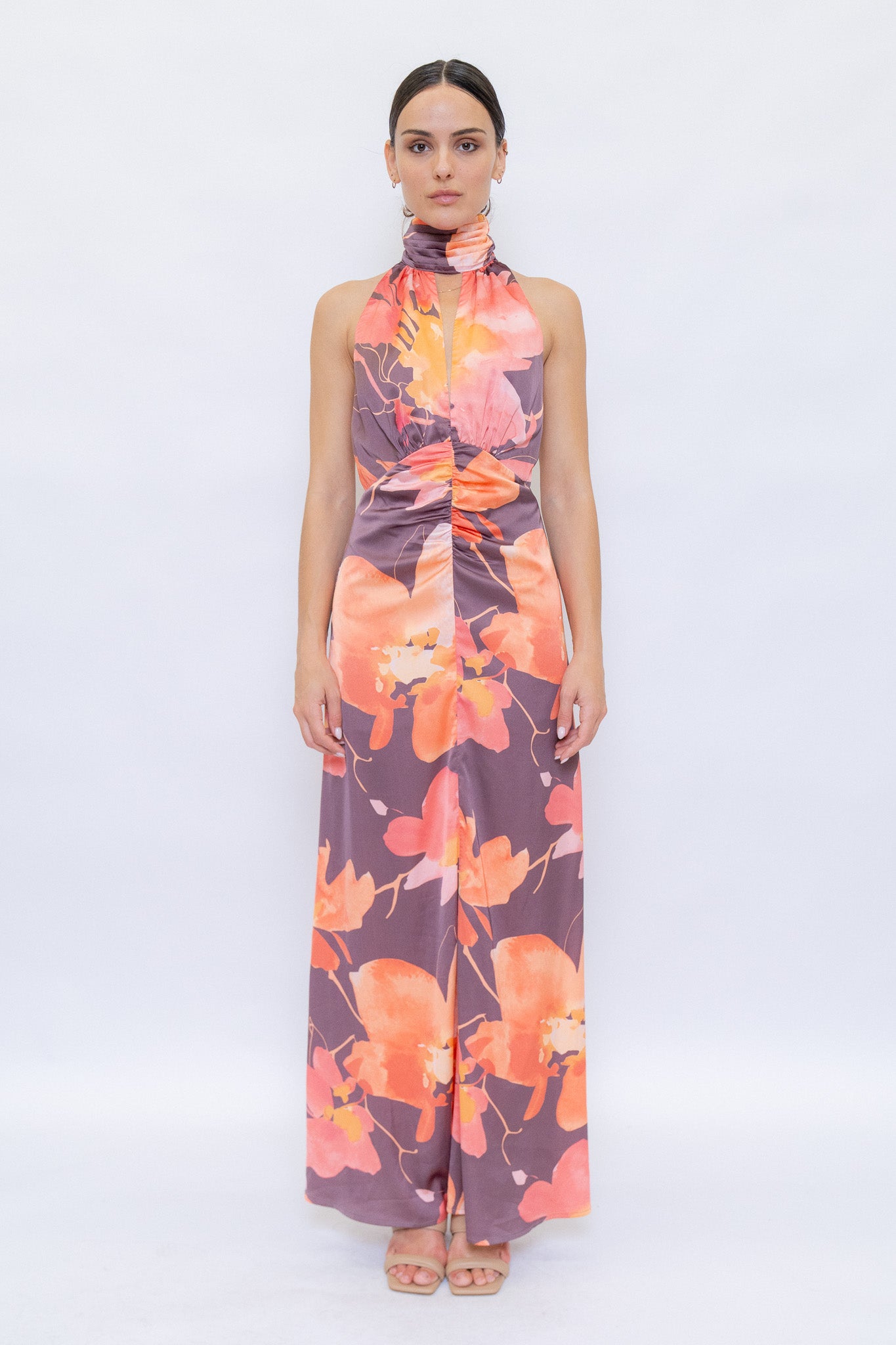 Romantic Floral Dress with Scarf