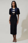 Pearl Navy Bow Midi Dress