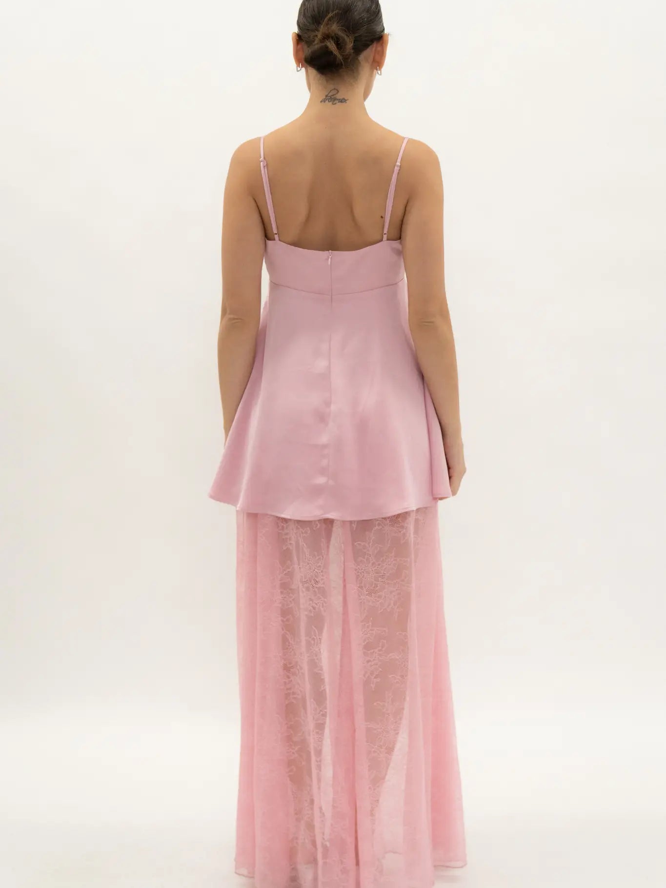 Contrast Lace Skirt and Satin Maxi Dress