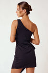 One shoulder black ruffle dress