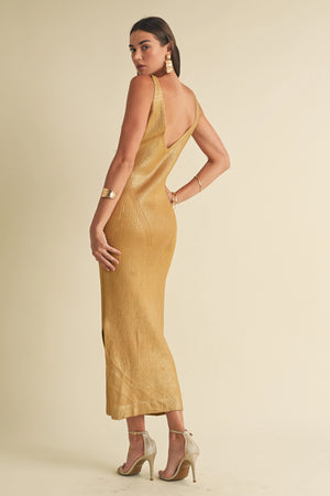 Gold Metallic Midi Dress