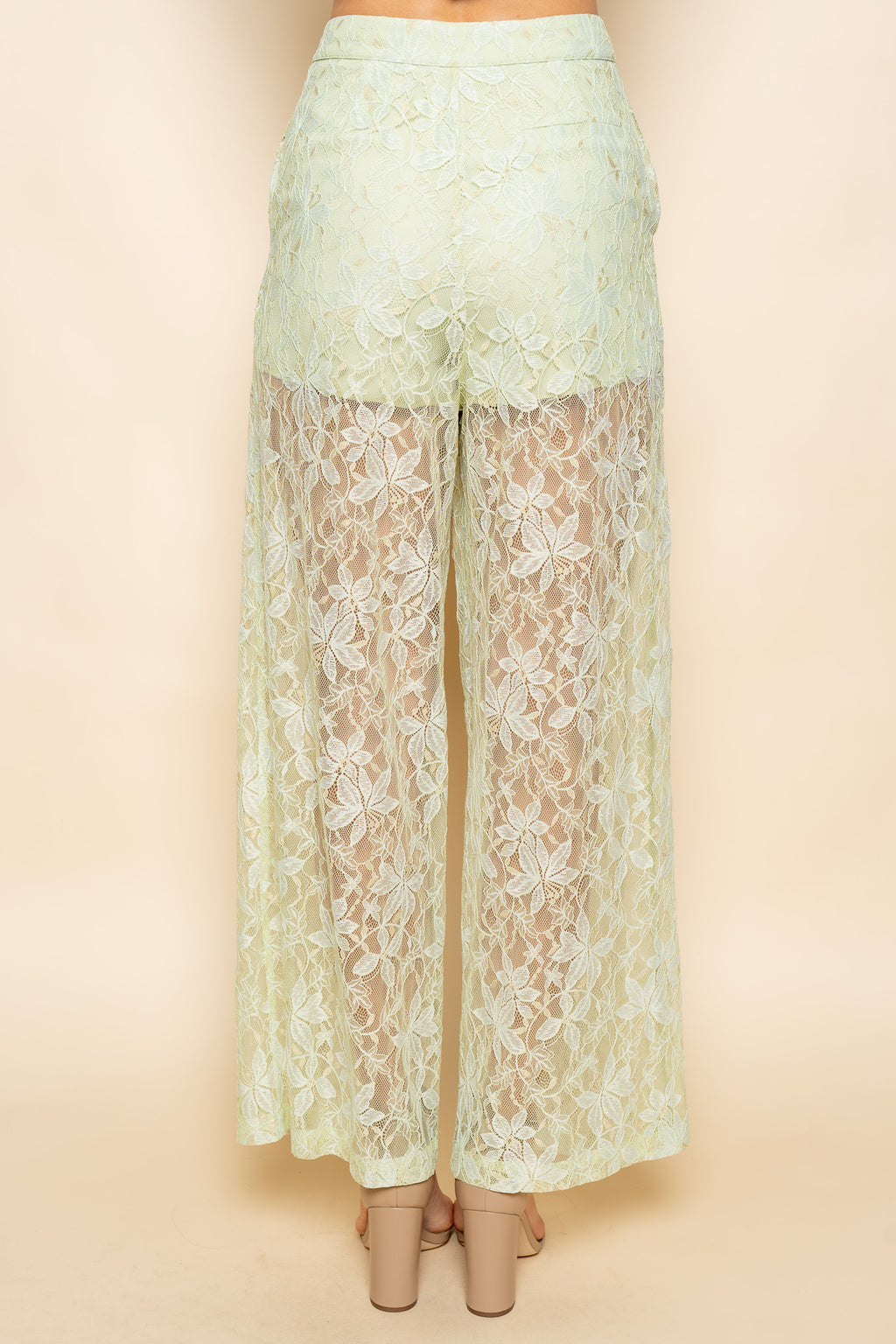 Lace Strapless Top and Sheer Pant Set