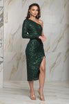 One Shoulder Green Sequin Dress