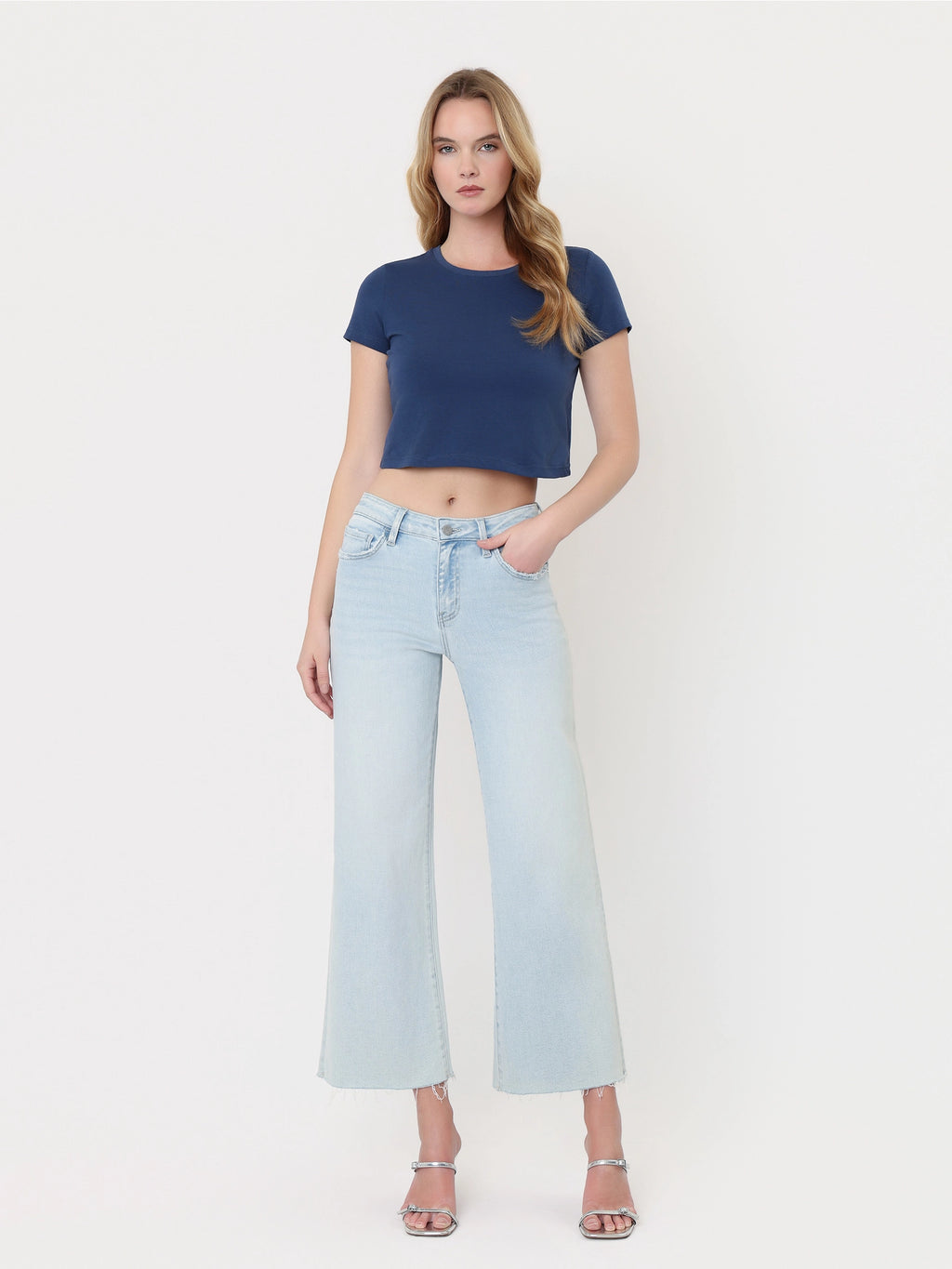 High Rise Light Wash Crop Denim
