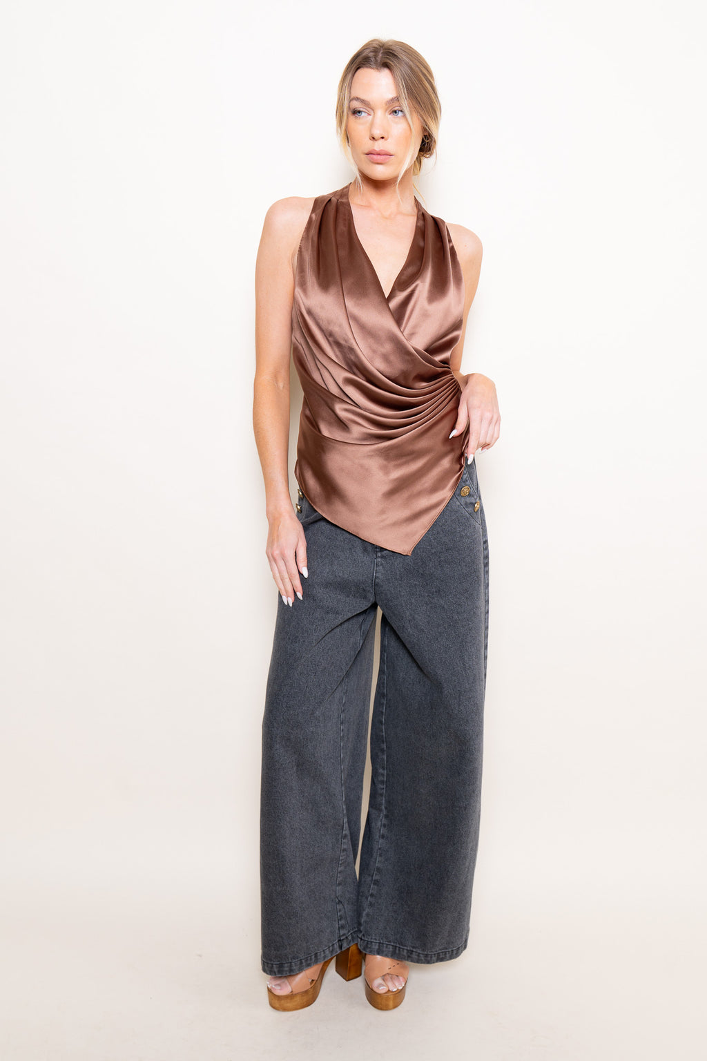 Brown Satin Halter Top
