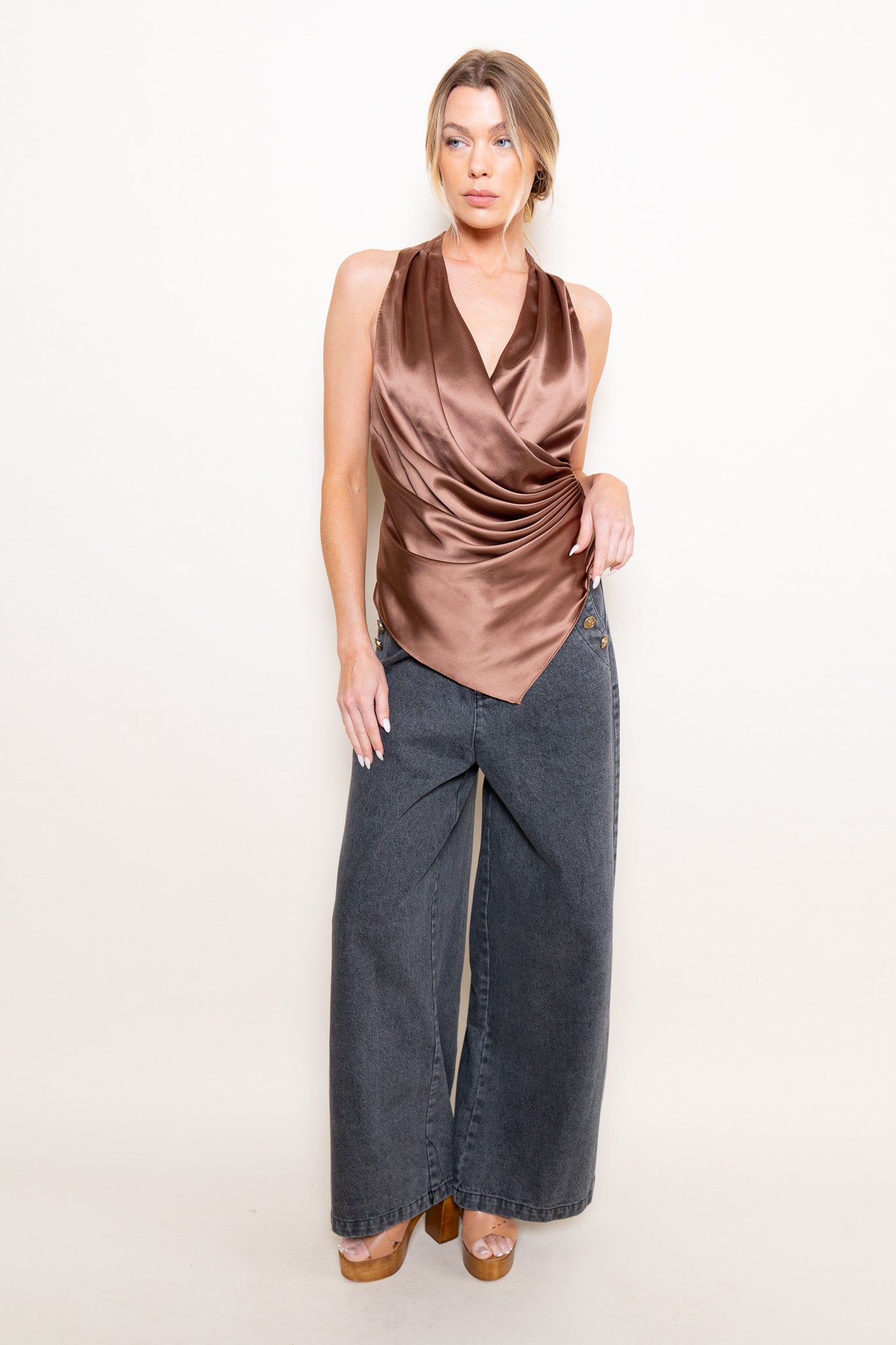 Brown Satin Halter Top