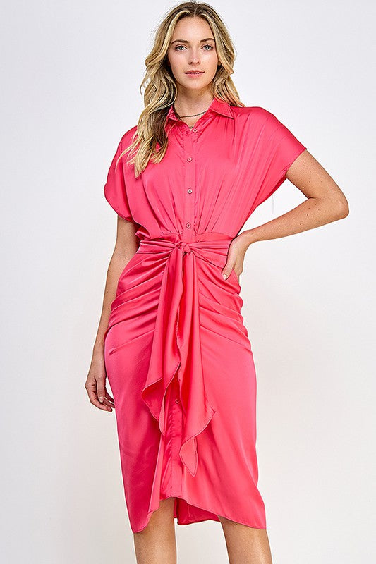Ruched Tie Front Dress