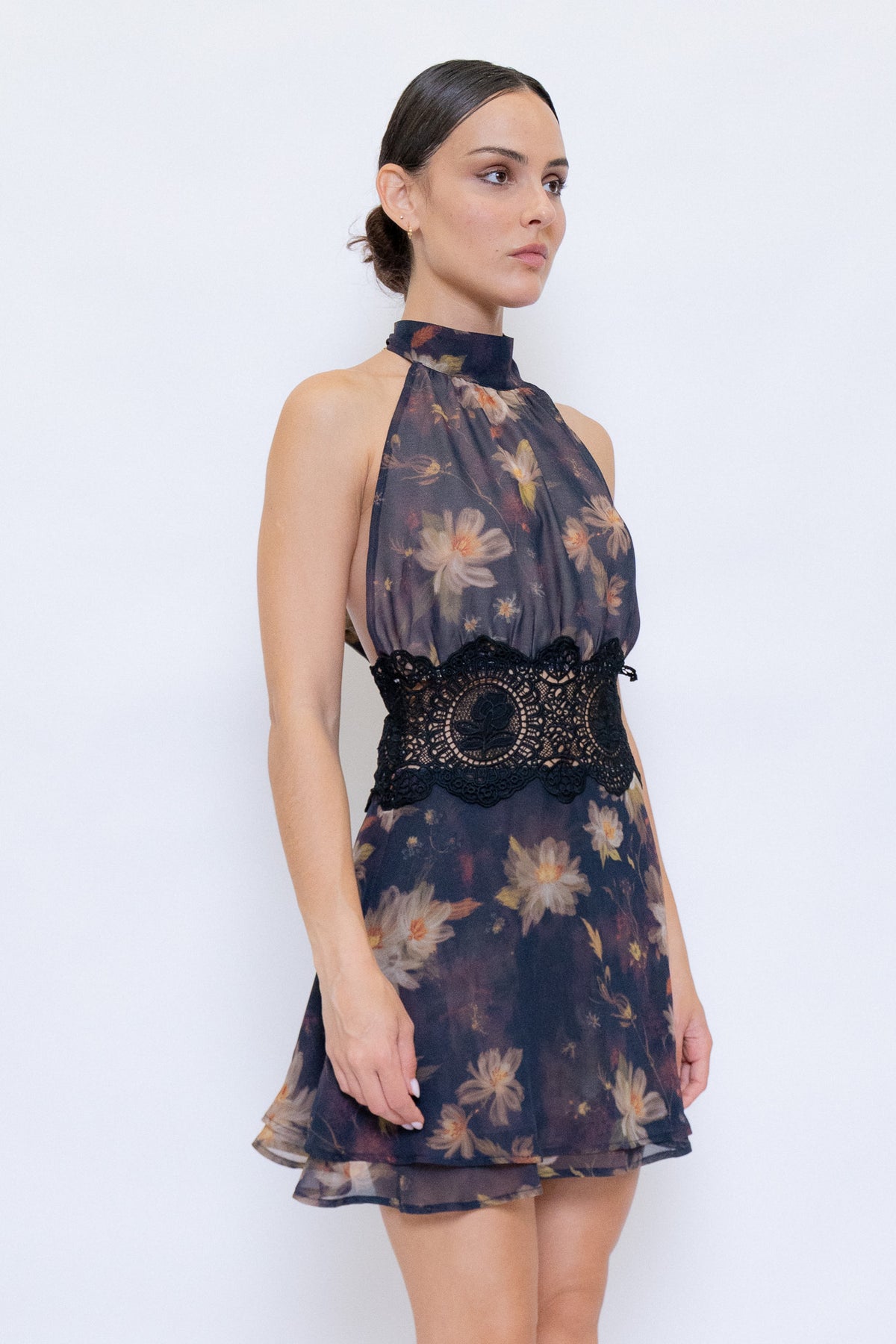 Lace Cutout Halter Dress