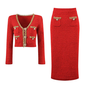 Red and Gold Luxury Beaded Skirt and Top Set