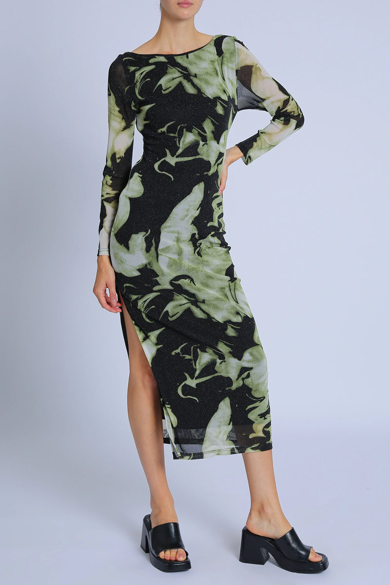 Abstract printed glitter Midi Dress