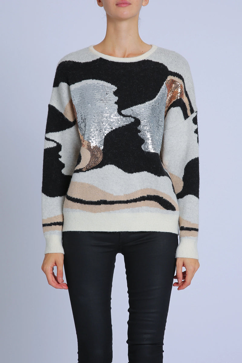 Multi Print Sequined knit Sweater