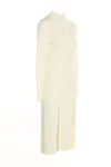 Ivory Turtle Neck Knitted Long Dress with Double Slit