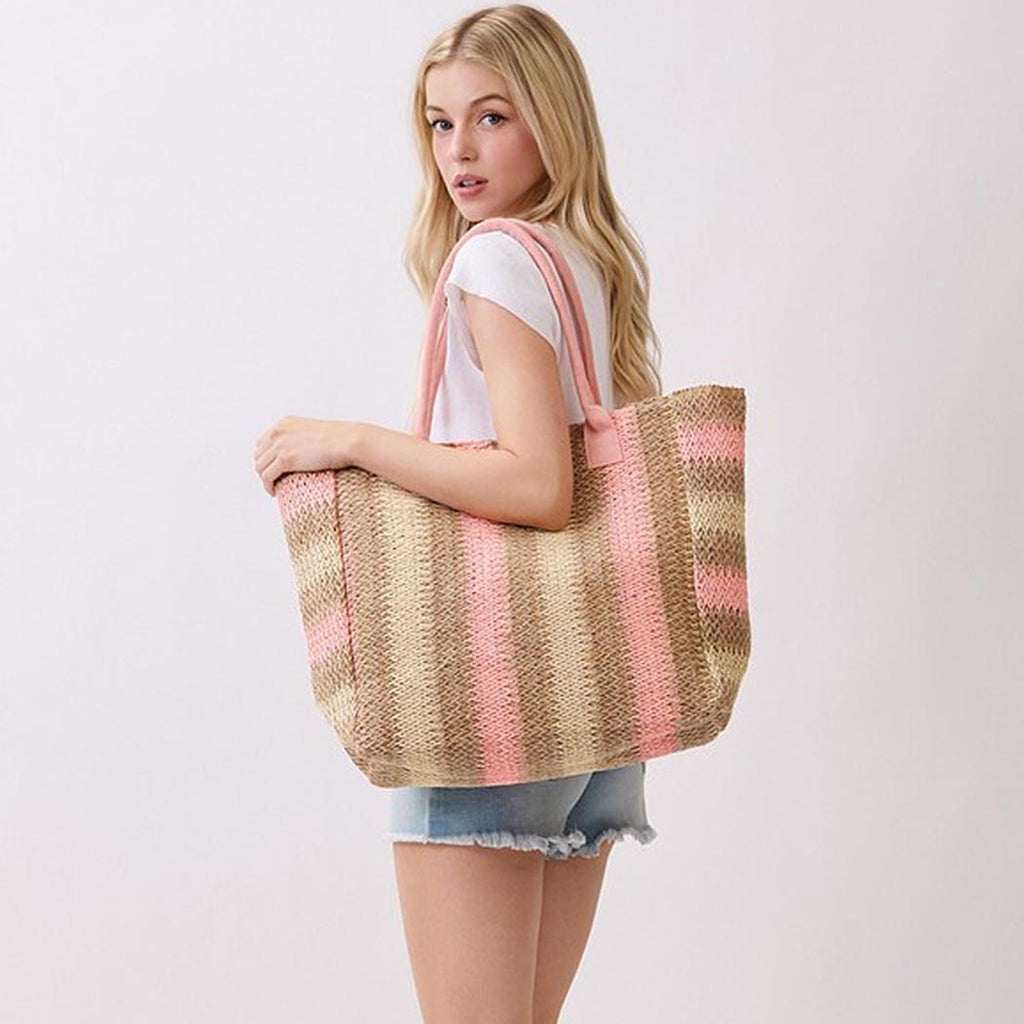 Pink and Cream Stripe Beach Tote