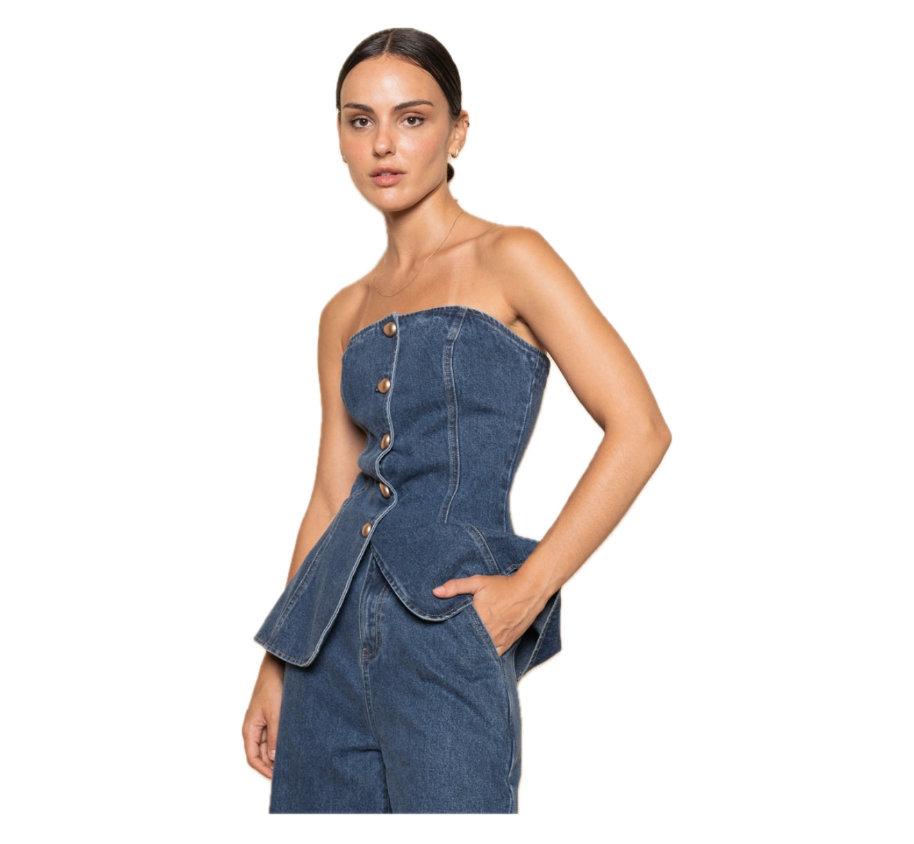 Denim Gold Button Blouse