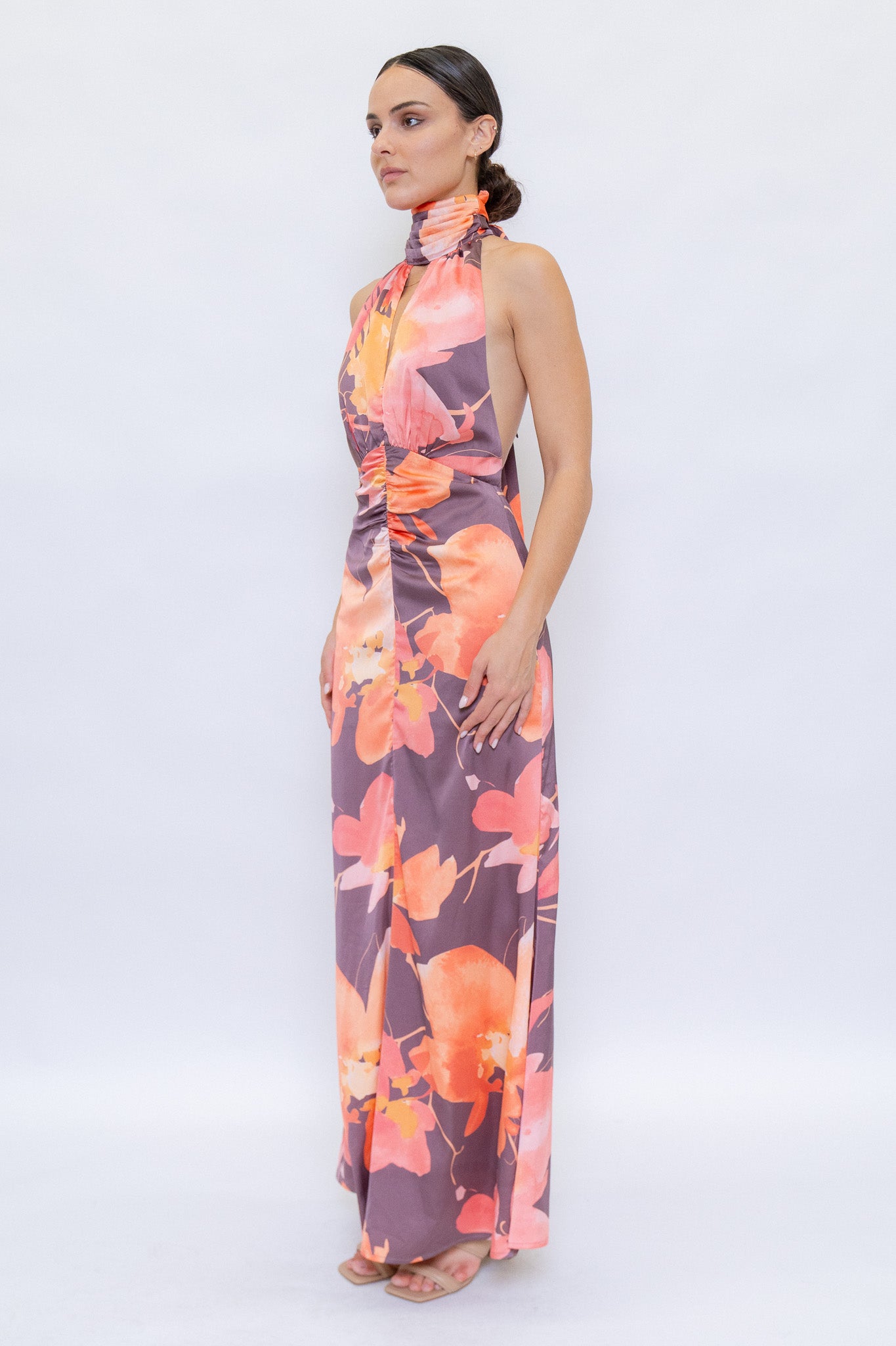 Romantic Floral Dress with Scarf