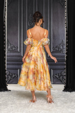 Floral Corset Dress In Yellow