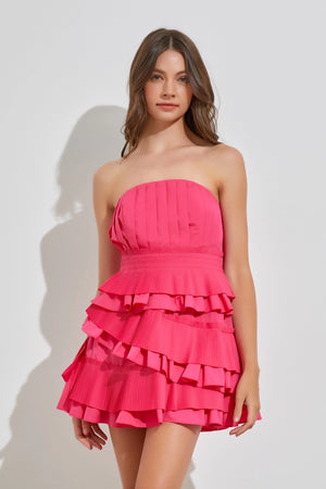 Hot Pink Strapless Ruffle Dress *Final Sale*