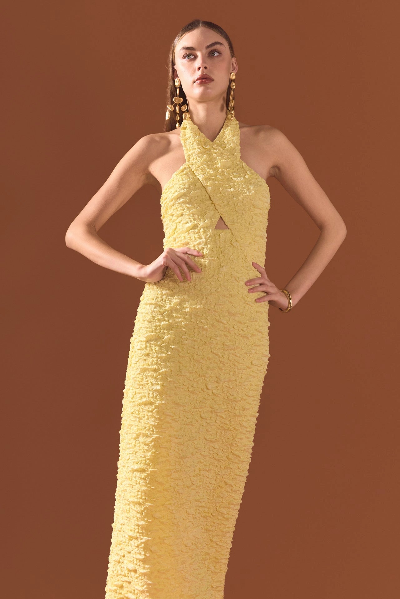 Stretchy Halter Neck Midi Dress