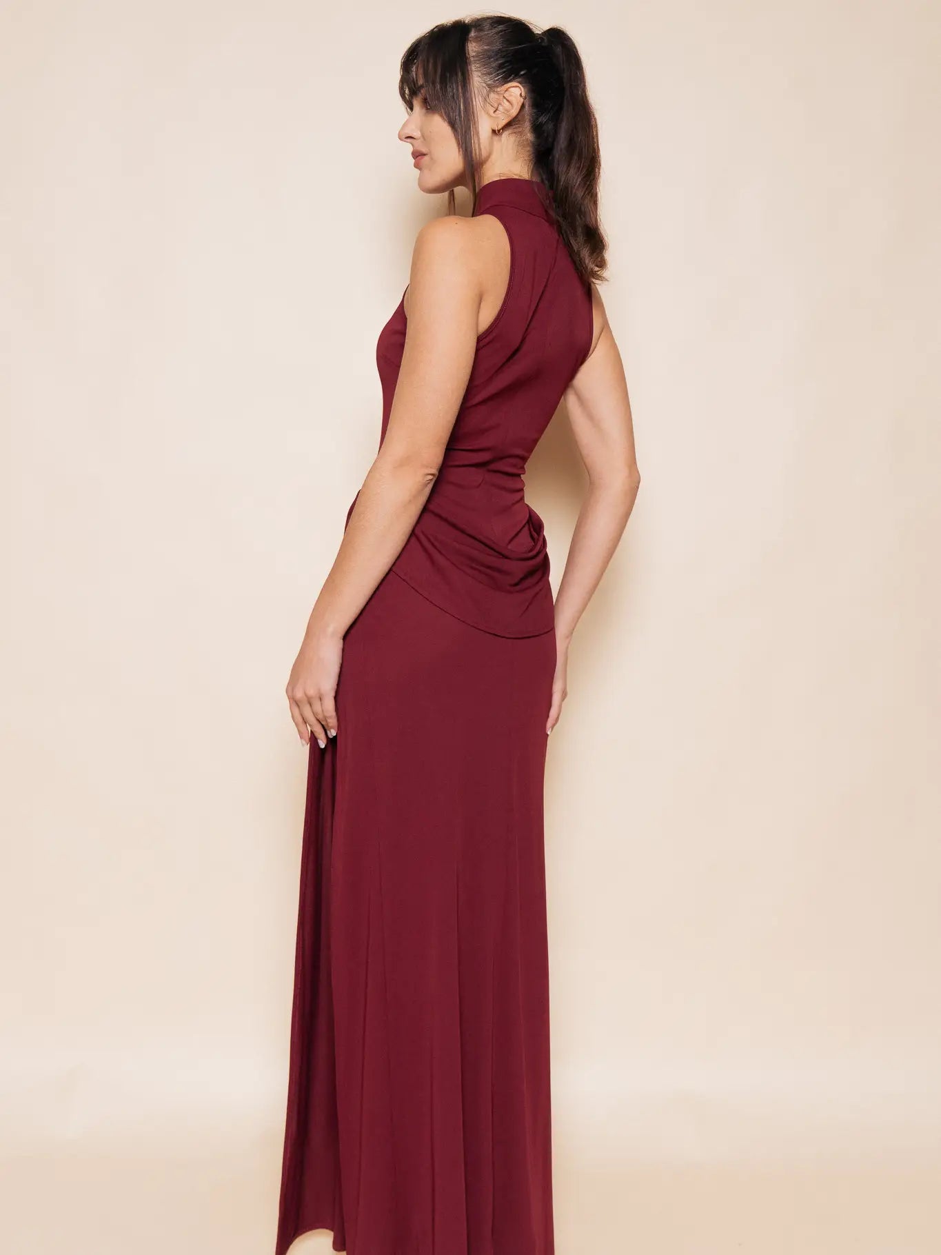 BESTSELLER High Neck Burgundy Maxi Dress with slit