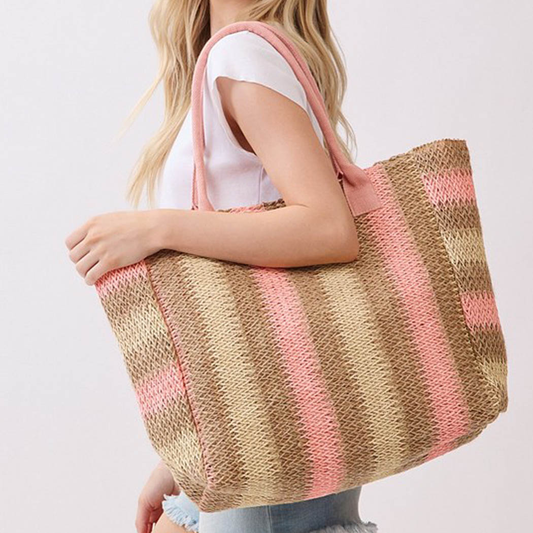 Pink and Cream Stripe Beach Tote