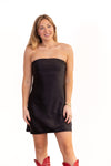 Black strapless mini dress