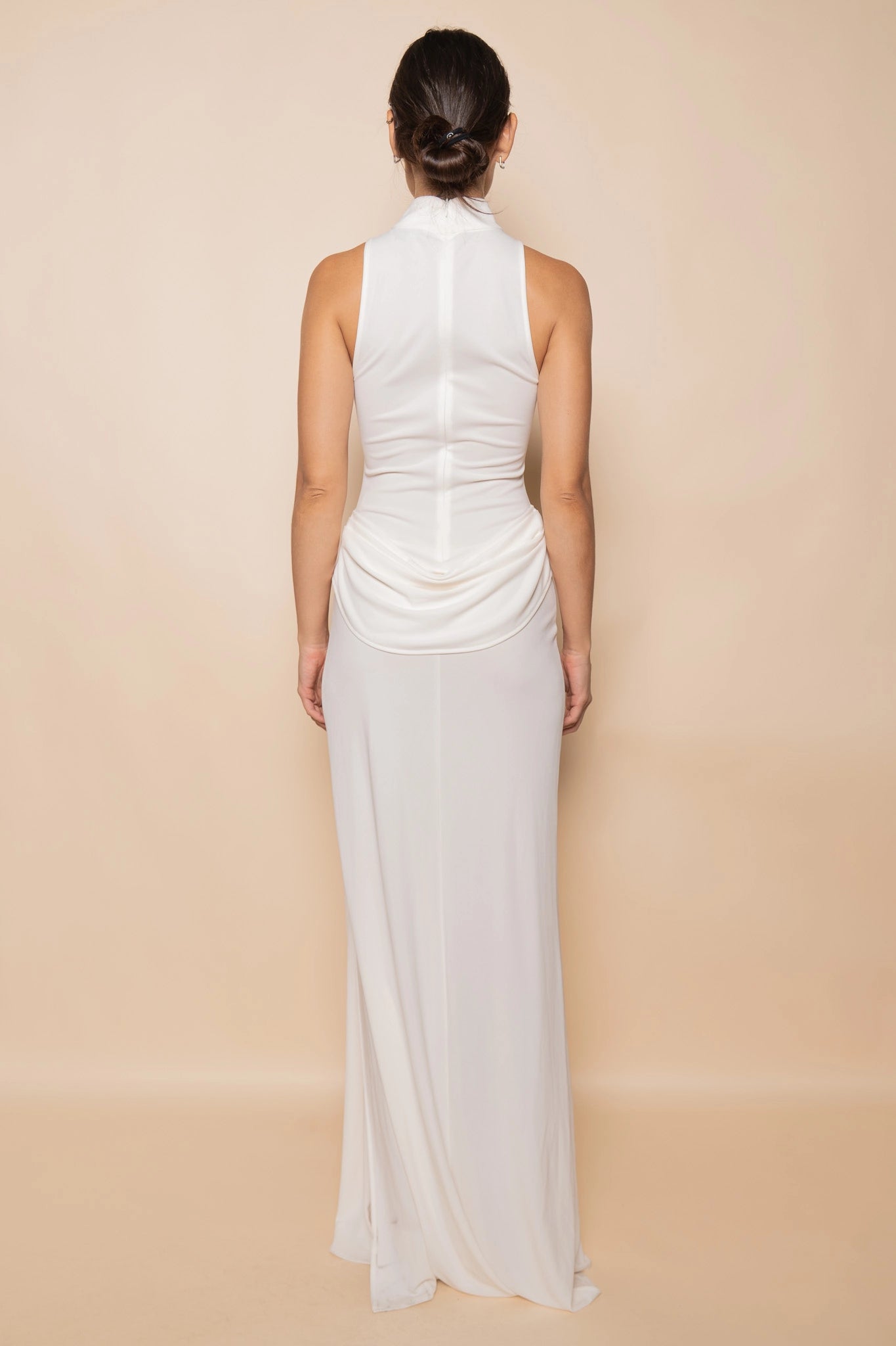 Sleeveless Mock Neck White Dress