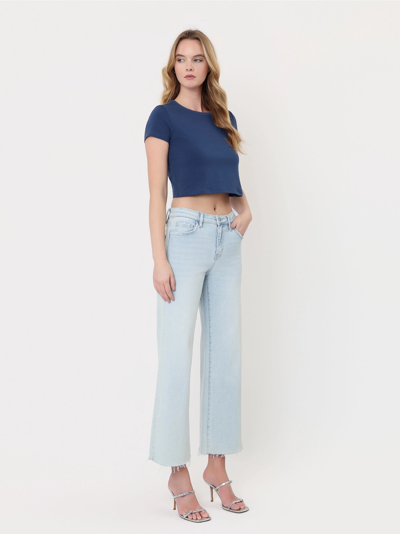 High Rise Light Wash Crop Denim