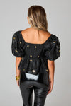 Black and Gold Puff sleeve blouse