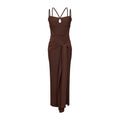 Brown Strap Tie Front Dress