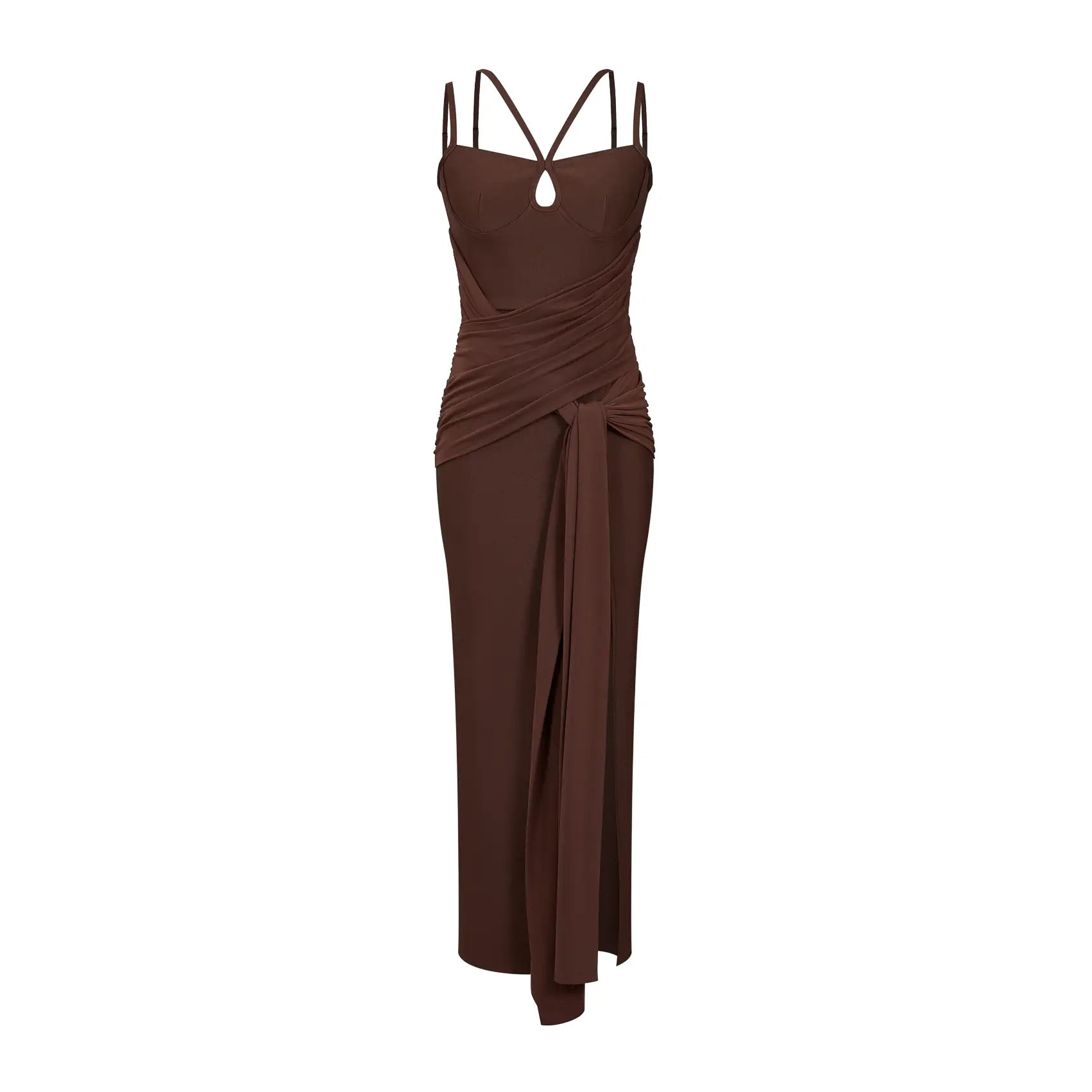 Brown Strap Tie Front Dress