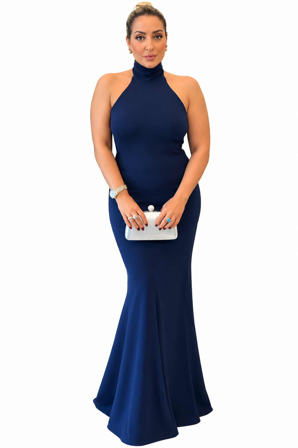 Navy High Neck Dress