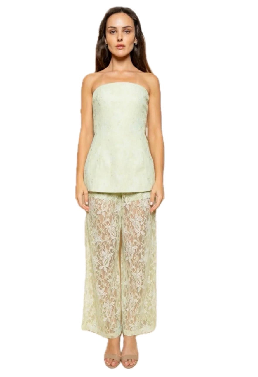 Lace Strapless Top and Sheer Pant Set