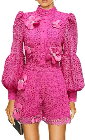 Lace Lantern Sleeve Suit Set