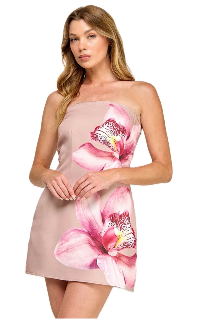 Mocha floral mini dress