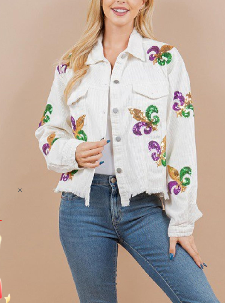 Corduroy white Mardi Gras jacket