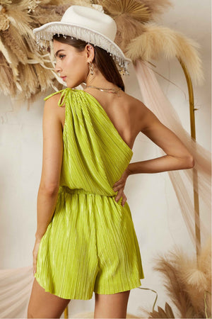One-shoulder pleated Romper