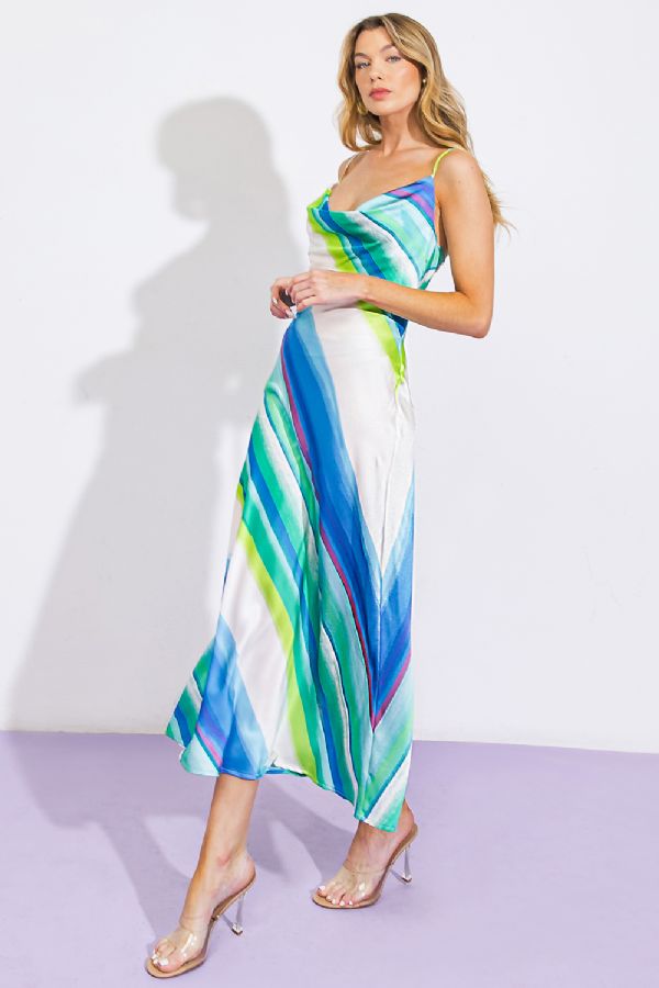 Satin Midi Stripe Dress