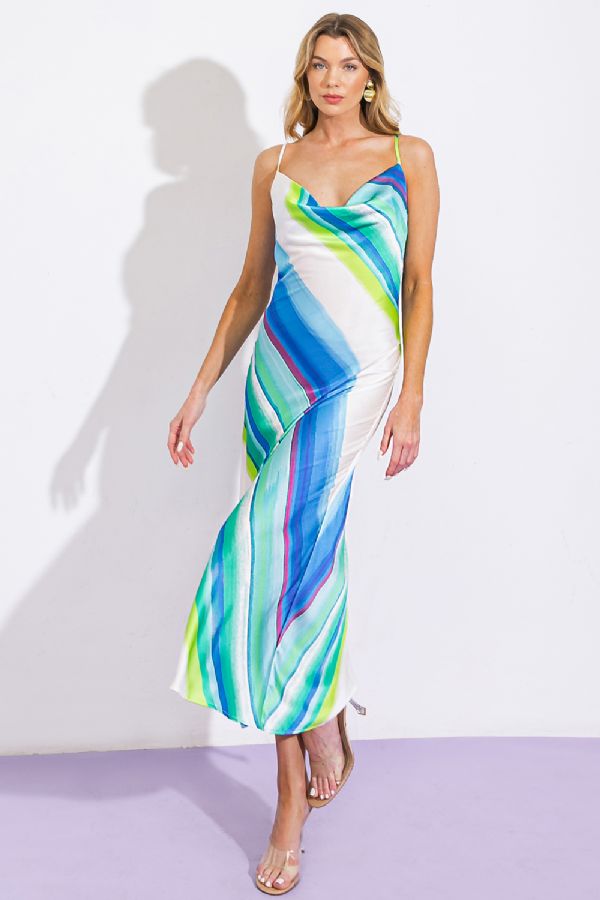Satin Midi Stripe Dress