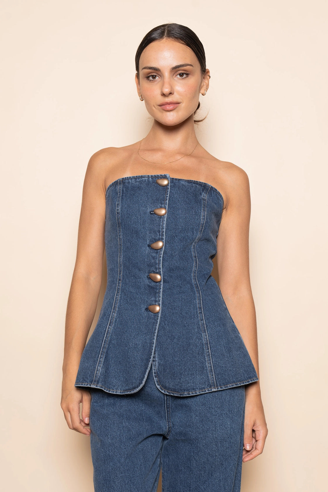 Denim Gold Button Blouse