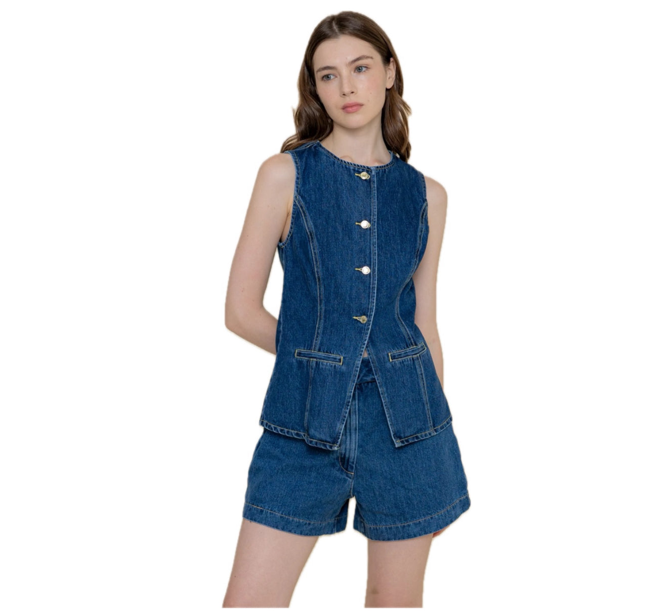 Blue Denim Short and Vest Set