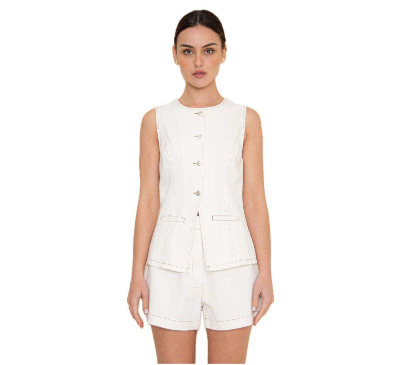 White Denim Short and Vest Set