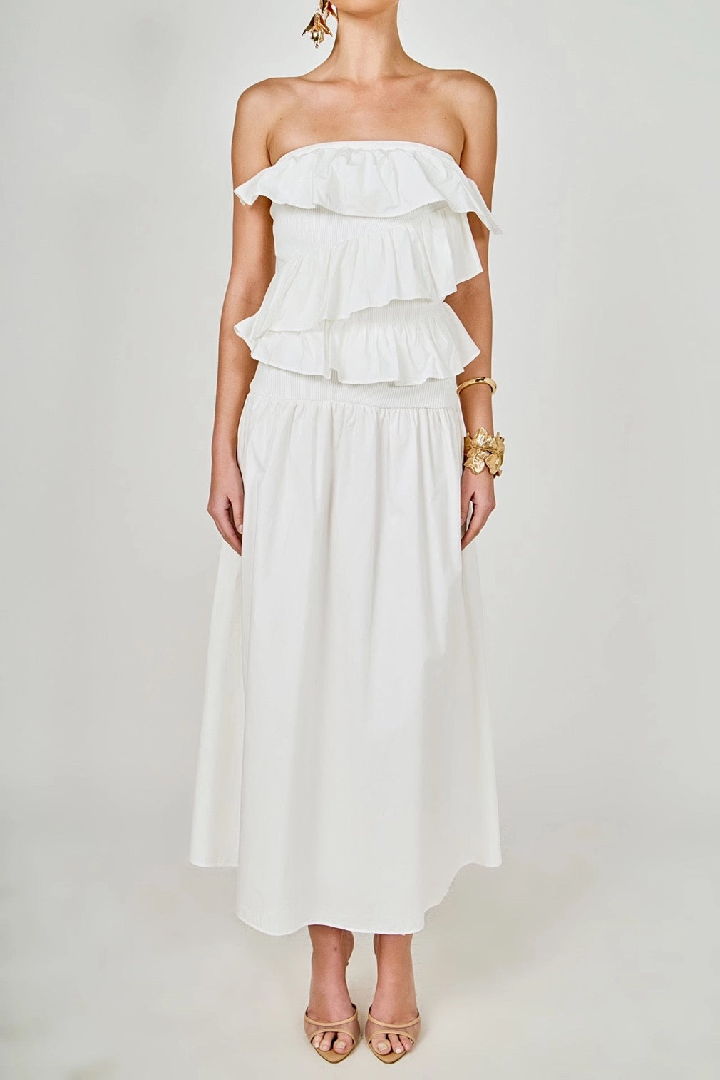 Ruffle White Midi