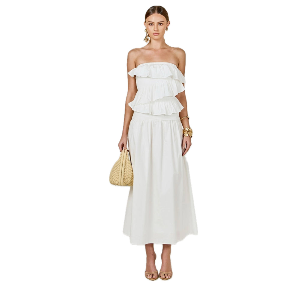 Ruffle White Midi