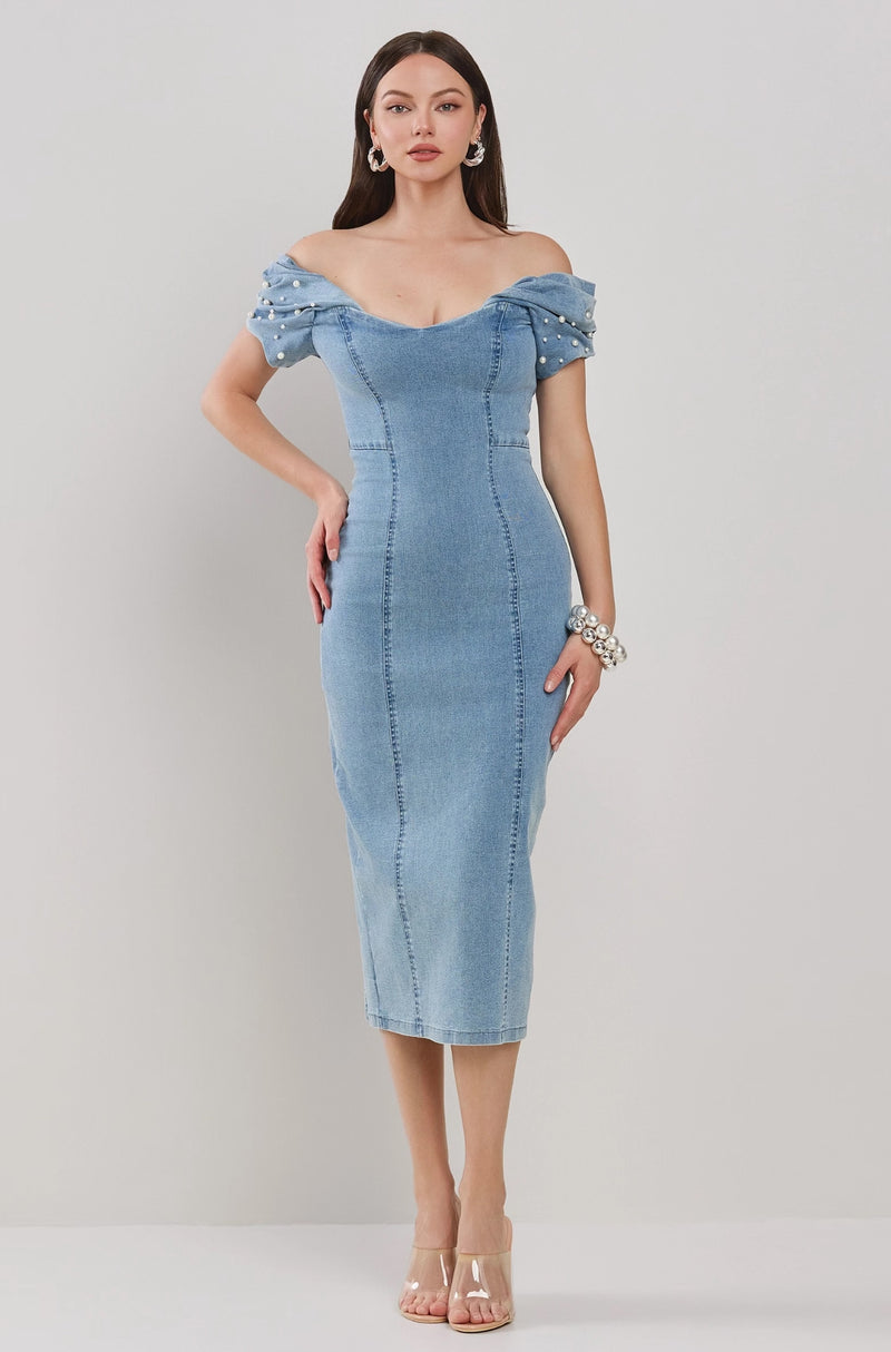 Denim Midi Pearl Dress