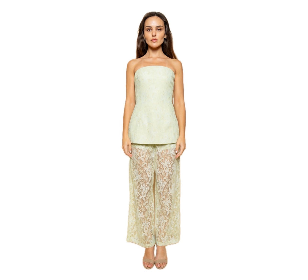 Lace Strapless Top and Sheer Pant Set