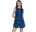 Vest and Short Denim Set in Blue