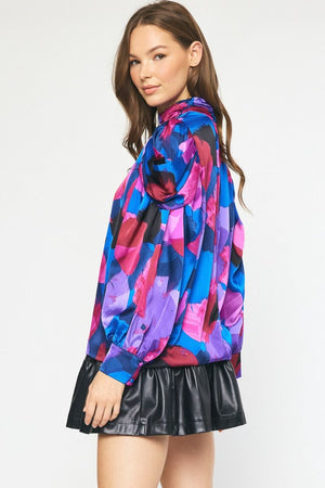 Mutli Purple printed long sleeve blouse